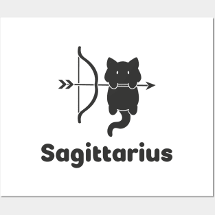 Sagittarius Cat Zodiac Sign with Text (Black and White) Posters and Art